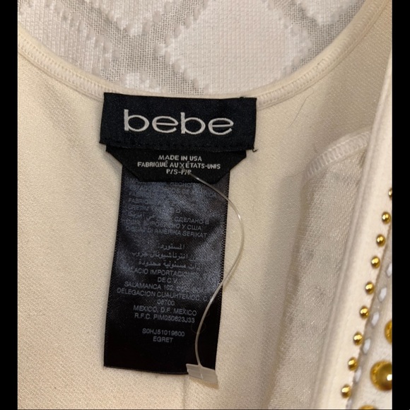 Bebe crème color body con dress with gold bedazzled - Picture 3 of 3